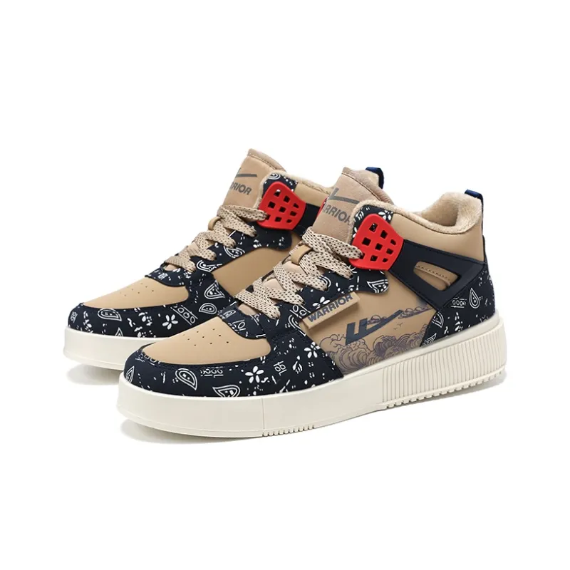 Warrior Sea Wave Collection Mid Top Skateboard Shoes Men's Khaki Dark Blue-2