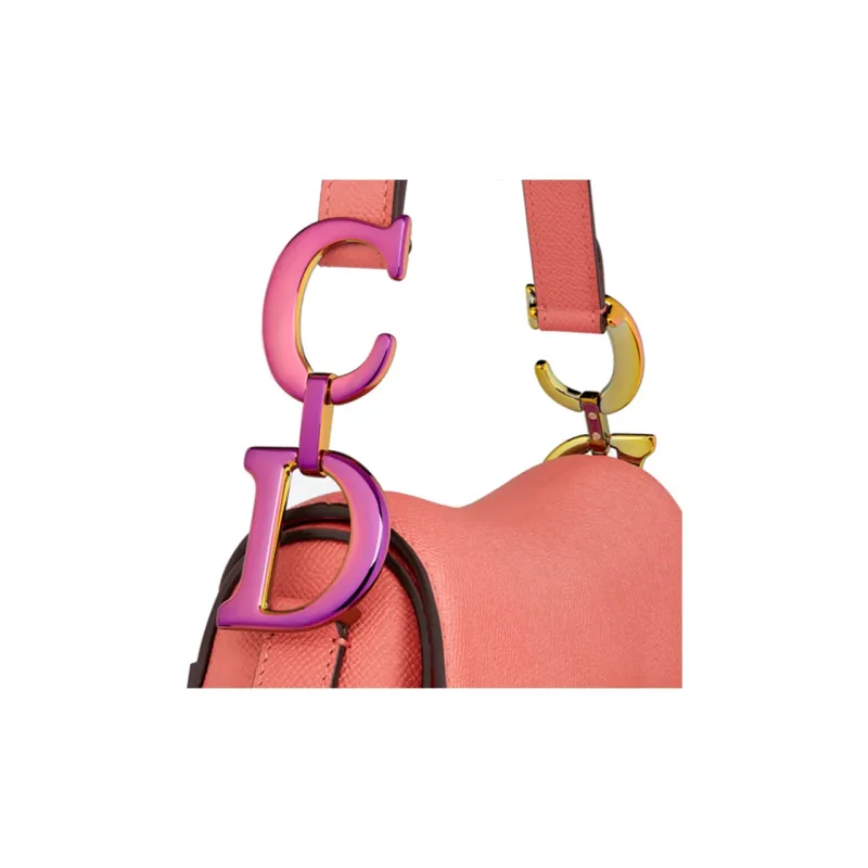 DIOR Saddle Cow Leather Shoulder Bag Women's Candy Color Ash Coral Pink-5