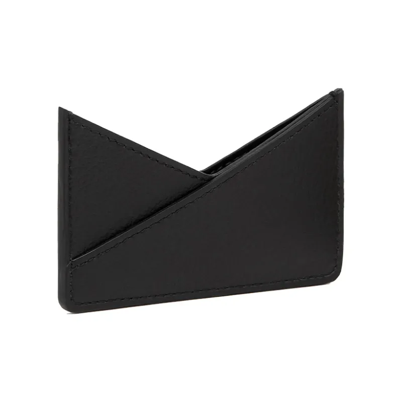 MM6 Maison Margiela Grained Cow Leather Card Clip Card Holder Women's Black-1