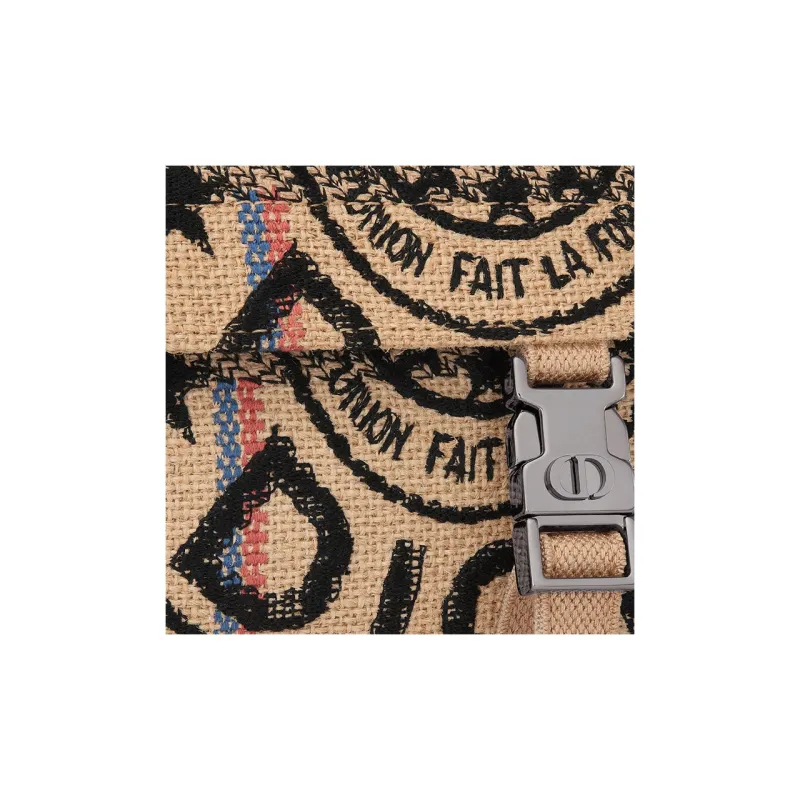 DIOR DiorCamp Jute Canvas Embroidery Canvas Bag Messenger Bag Shoulder Bag Crossbody Bag Small Size Unisex Beige-6