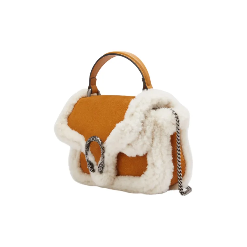 GUCCI Dionysus Shearling Combo Suede Shoulder Bag Crossbody Bag Handbag Mini Women's Light Brown-1
