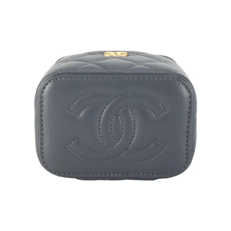 CHANEL Lambskin Box Bag, Makeup Bag, Shoulder Bag, Crossbody Bag Trumpets Women's Dark Gray-3