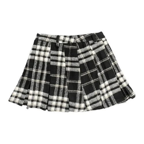 MeiHaoStore Casual Short Skirts Women's Black/White Plaid