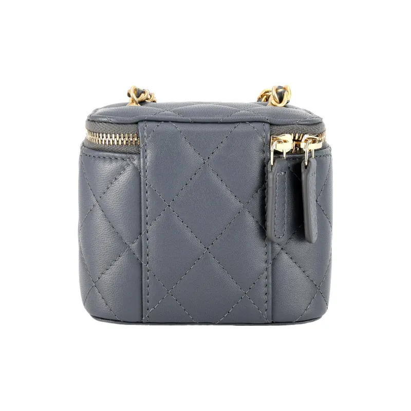 CHANEL Lambskin Box Bag, Makeup Bag, Shoulder Bag, Crossbody Bag Trumpets Women's Dark Gray-2