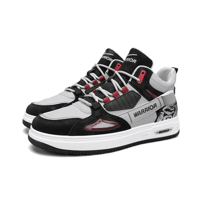 Warrior Lightweight And Wear resistant High Top Skateboard Shoes Men's Gray Black Red-2