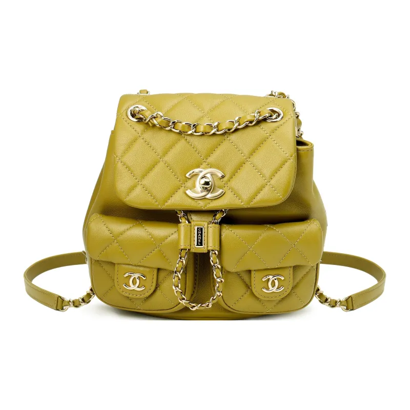CHANEL Calfskin Backpack Trumpets Women's Green-0