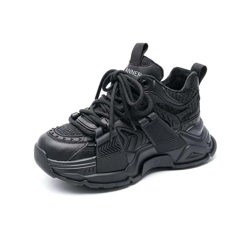 C°BANNER Height Increasing Warmth Low Top Chunky Sneakers Women's Black-1