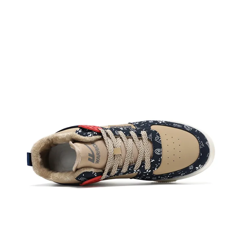 Warrior Sea Wave Collection Mid Top Skateboard Shoes Men's Khaki Dark Blue-3