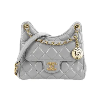 CHANEL Cow Leather Hobo Bag Shoulder Bag Crossbody Bag Small Size Women's Gray