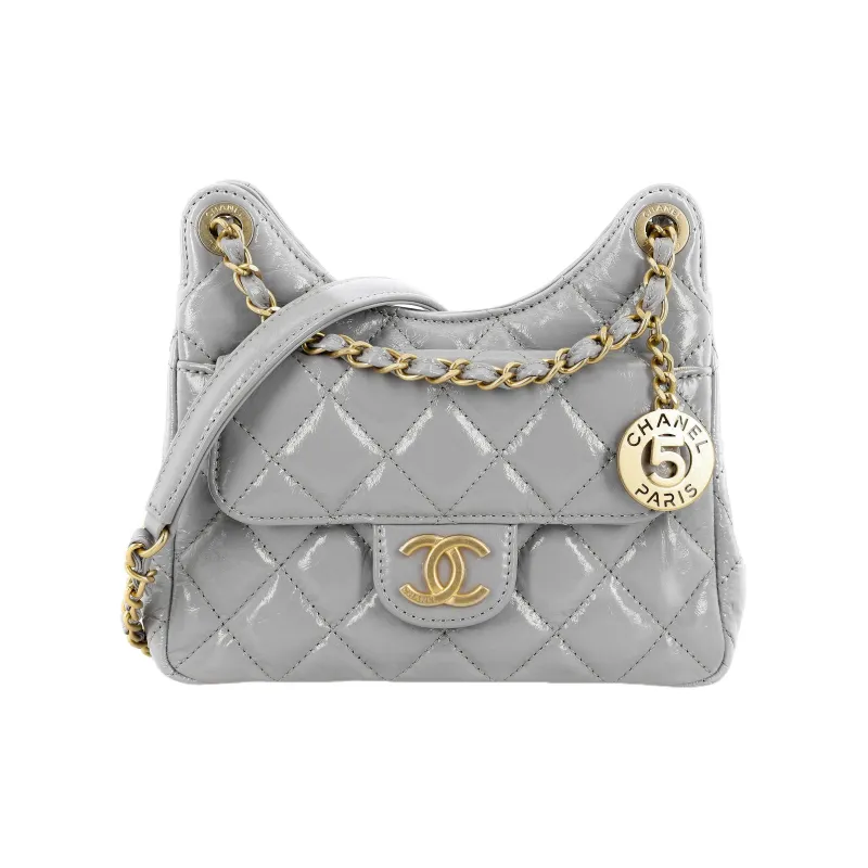 CHANEL Cow Leather Hobo Bag, Shoulder Bag, Crossbody Bag Trumpets Women's Gray-0