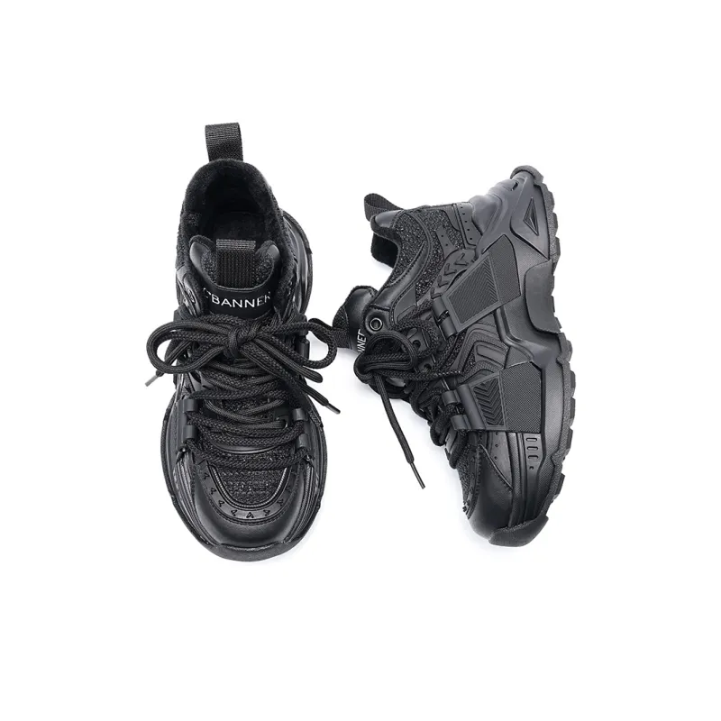 C°BANNER Height Increasing Warmth Low Top Chunky Sneakers Women's Black-2