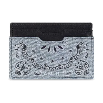 AMIRI Fabric With Leather Card Holder Men's Black & Light Blue