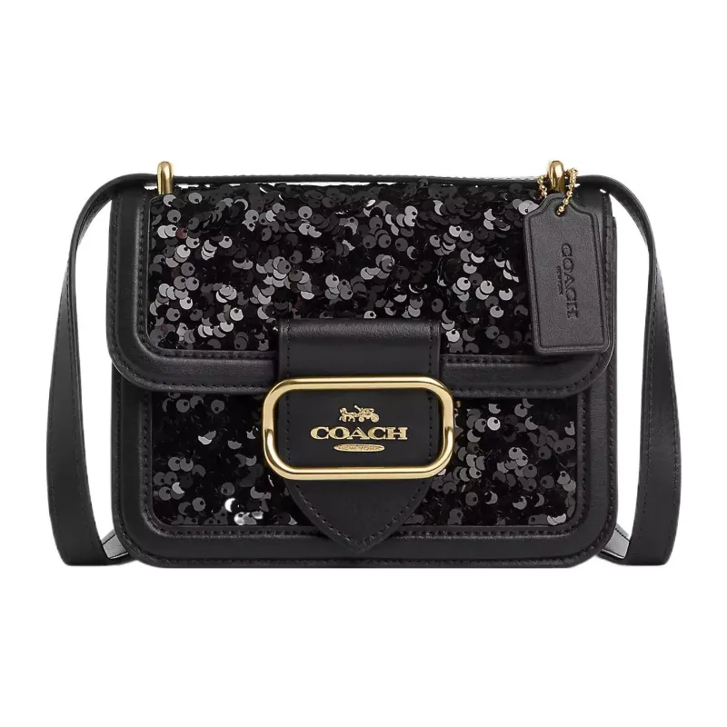COACH Cow Leather Square Bag, Shoulder Bag, Crossbody Bag Trumpets Women's Black-0