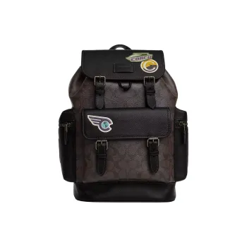 COACH Sprint Jacquard Pebbled Leather With Smooth Calfskin Backpack Tubas Men's Black