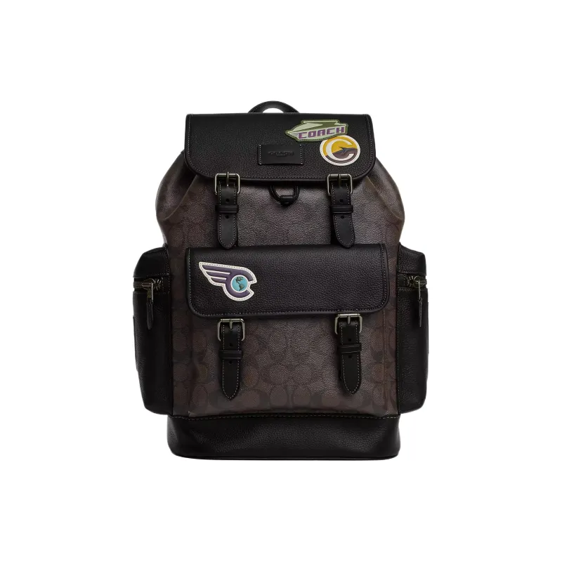 COACH Sprint Jacquard Pebbled Leather With Smooth Calfskin Backpack Tubas Men's Black-0
