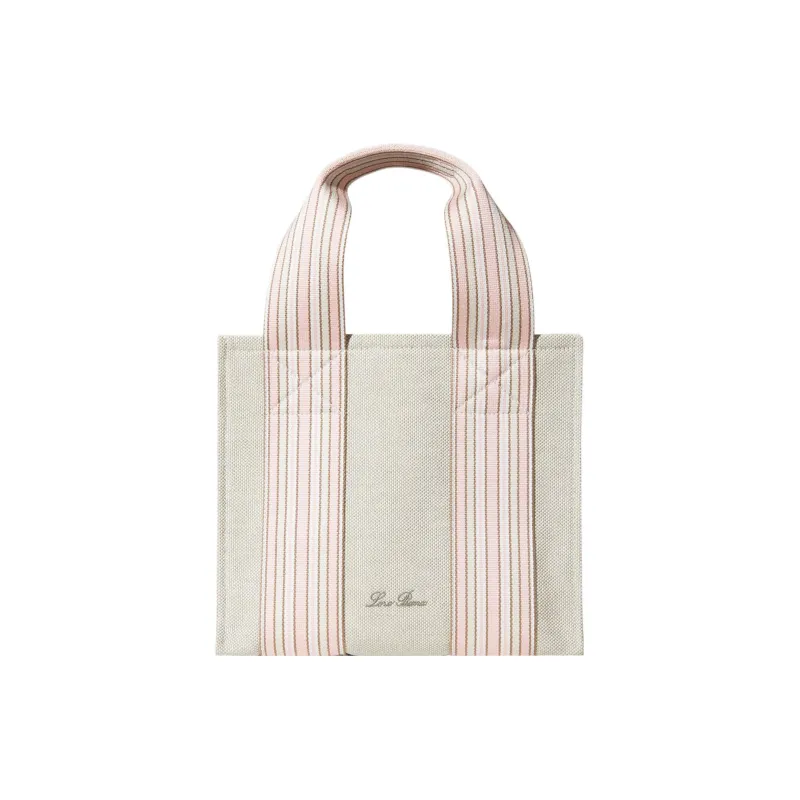 Loro Piana Cotton Blended With Linen Tote Bag Shopping Bag Handbag Mini Women's Lotus Green/Pink Sunrise/Warm Brown-0