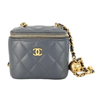 CHANEL Lambskin Box Bag Makeup Bag Shoulder Bag Crossbody Bag Small Size Women's Dark Gray
