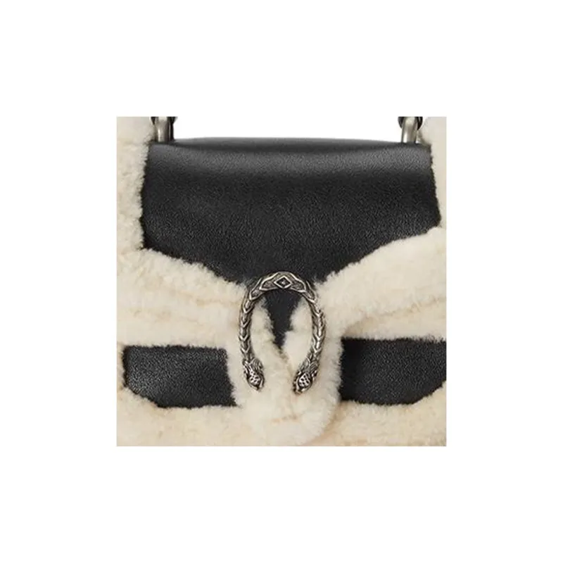 GUCCI Dionysus Shearling Bonded Leather Shoulder Bag Crossbody Bag Handbag Mini Women's Black-7