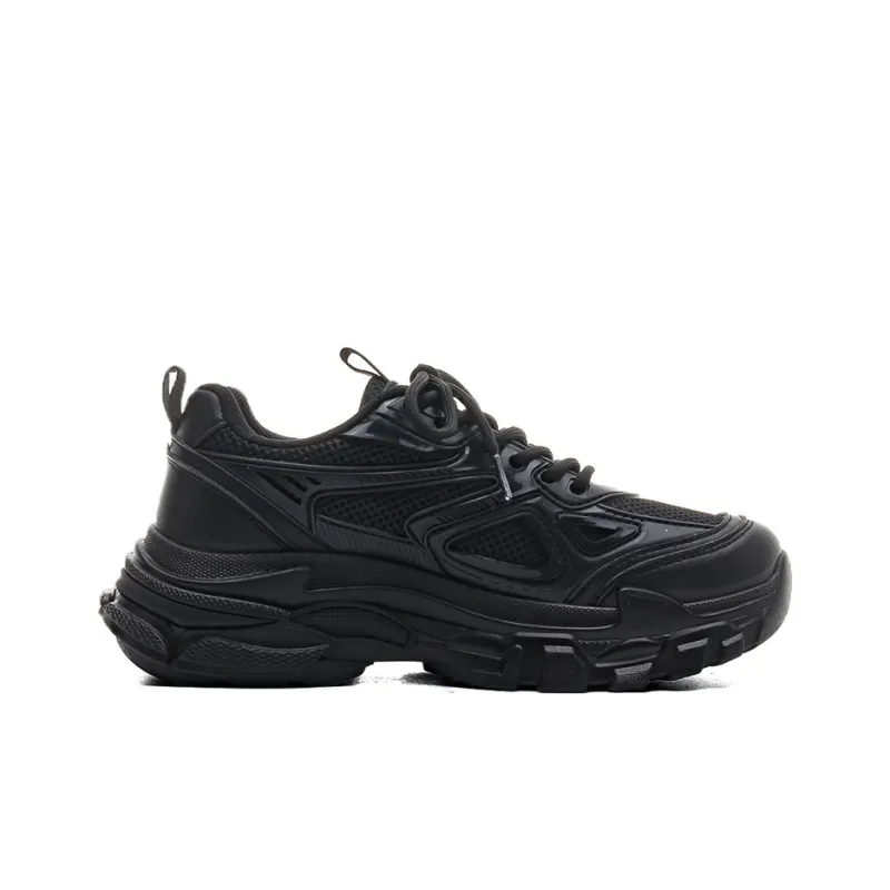 Warrior Warrior Height Increasing Wear Resistant Slip Resistant Low Top Chunky Sneakers Women's Black-1