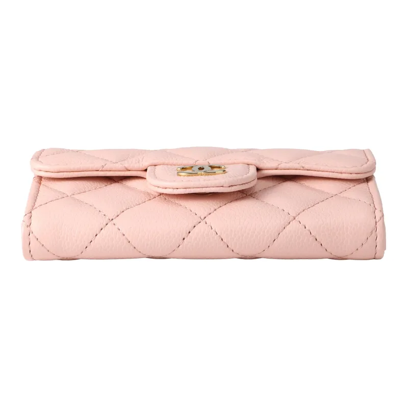CHANEL Grain Litchi Grain Calfskin Card Holder Women's Pink-3