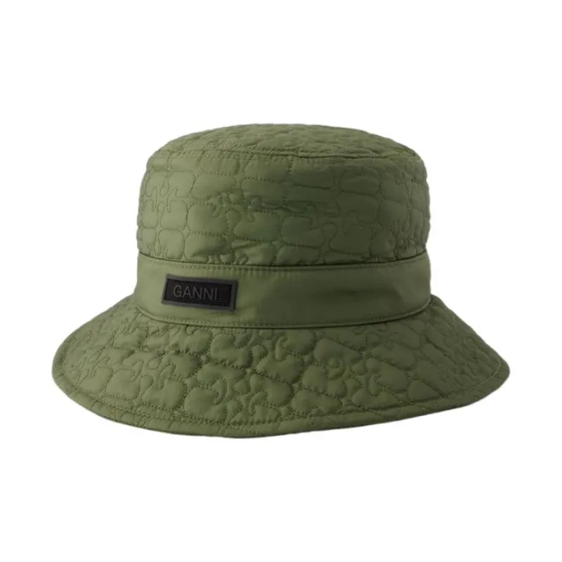 GANNI Logo patch Quilted Bucket Hat-0