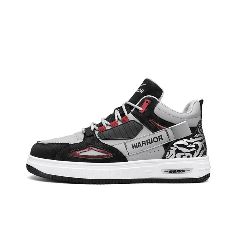 Warrior Lightweight And Wear resistant High Top Skateboard Shoes Men's Gray Black Red-0