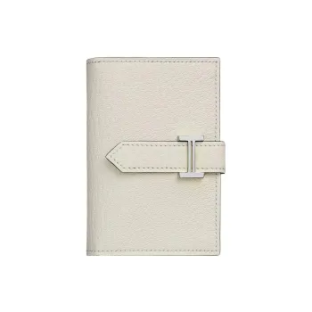 HERMES Bearn Mysore Goat Skin Wallet Mini Women's 0T Mushroom White
