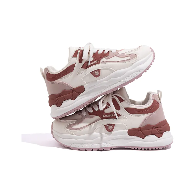 HUANQIU Wear-Resistant Low-Top Casual Shoes Women's Beige Burgundy-2