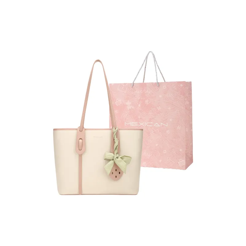 MEXICAN Polyurethane Tote Bag, Shopping Bag, Shoulder Bag Women's Ecru & Apricot/Ecru & Pink/Ecru & Green-8
