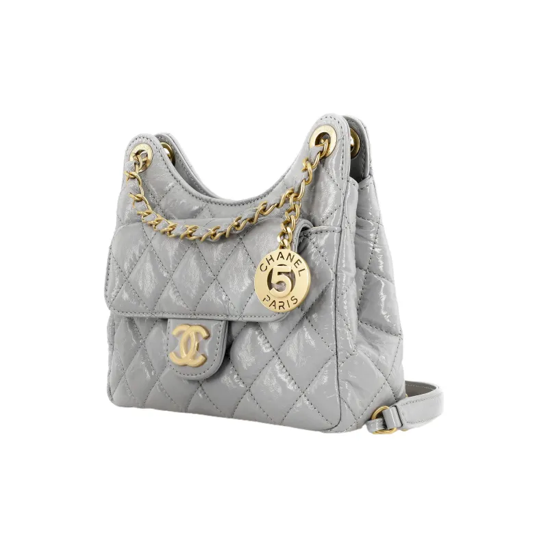 CHANEL Cow Leather Hobo Bag, Shoulder Bag, Crossbody Bag Trumpets Women's Gray-1