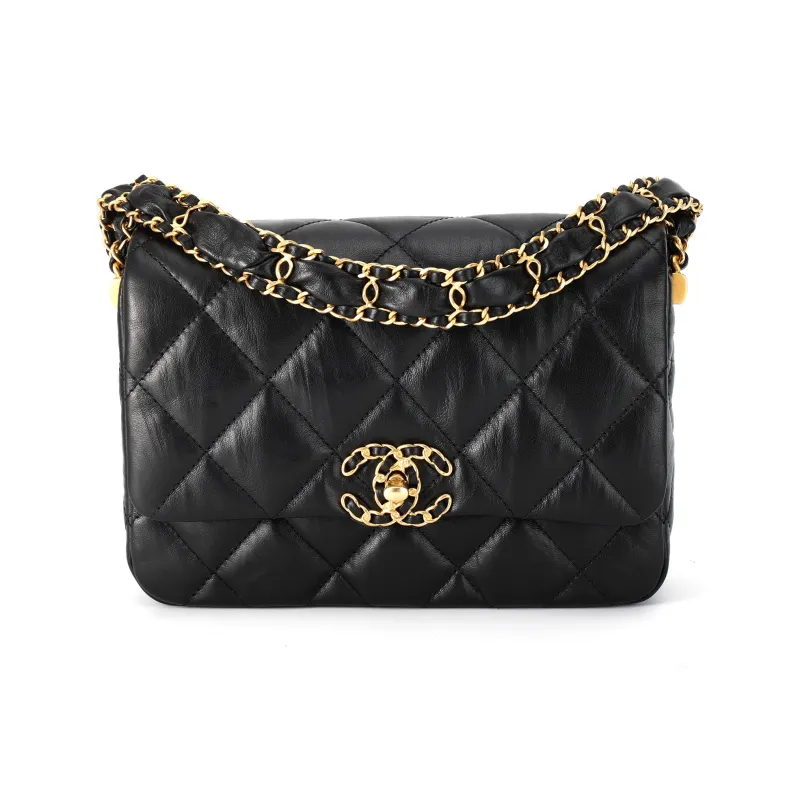 CHANEL Cow Leather Tofu Bag, Hobo Bag, Shoulder Bag, Crossbody Bag Women's Black-0