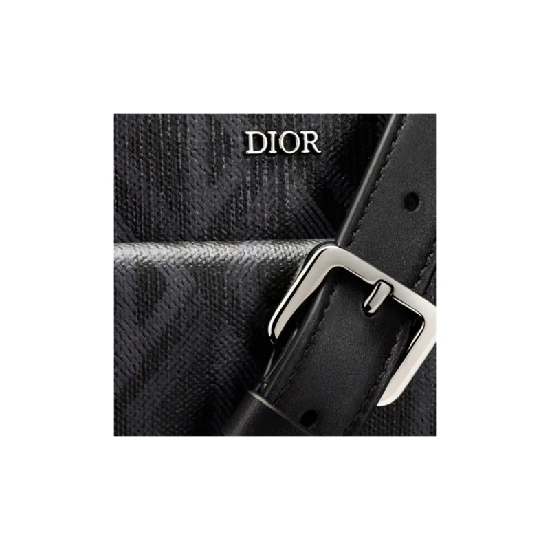 DIOR Dio Grey Canvas Shoulder Bag Crossbody Bag Men's Black-4