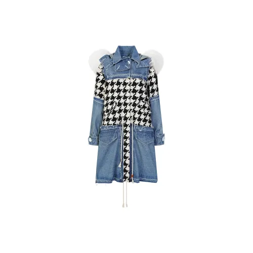 ELF SACK Coats Women's Denim Houndstooth Pattern