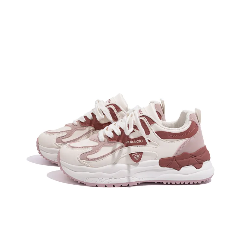 HUANQIU Wear-Resistant Low-Top Casual Shoes Women's Beige Burgundy-1