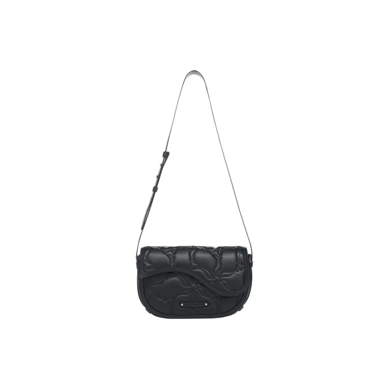 LI NING 1990 Classic Collection Cow Leather Shoulder Bag, Crossbody Bag Regular Women's Black-0