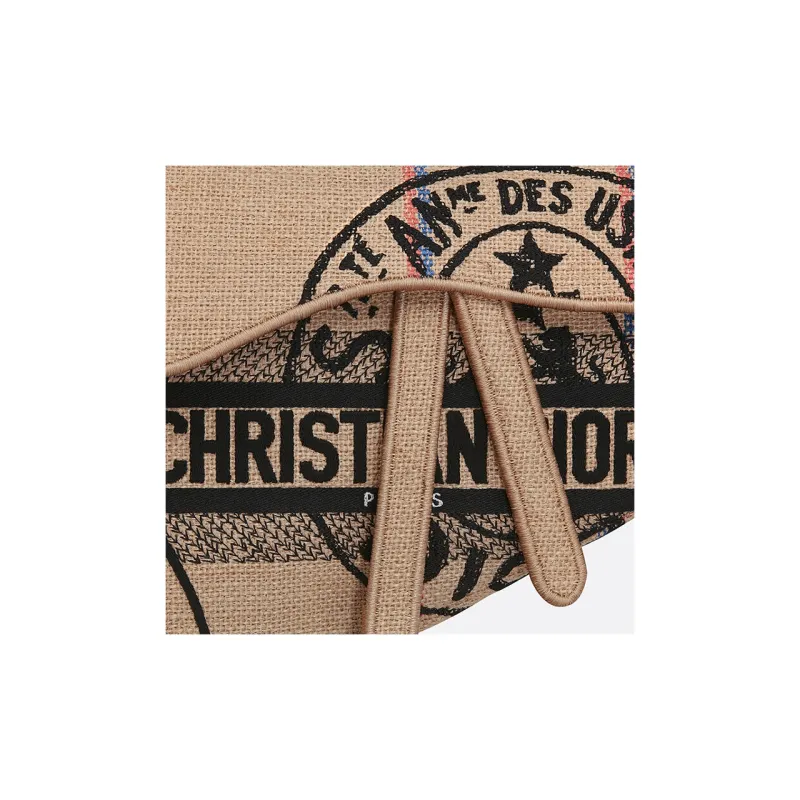 DIOR Saddle Hemp Canvas Saddle Bag, One Shoulder Handbag Unisex Beige-5