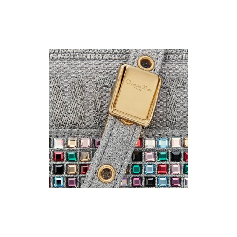 DIOR Caro Multicolor Crystal Embroidery Clutch Portable Crossbody Bag Shoulder Bag Women's Silver-5