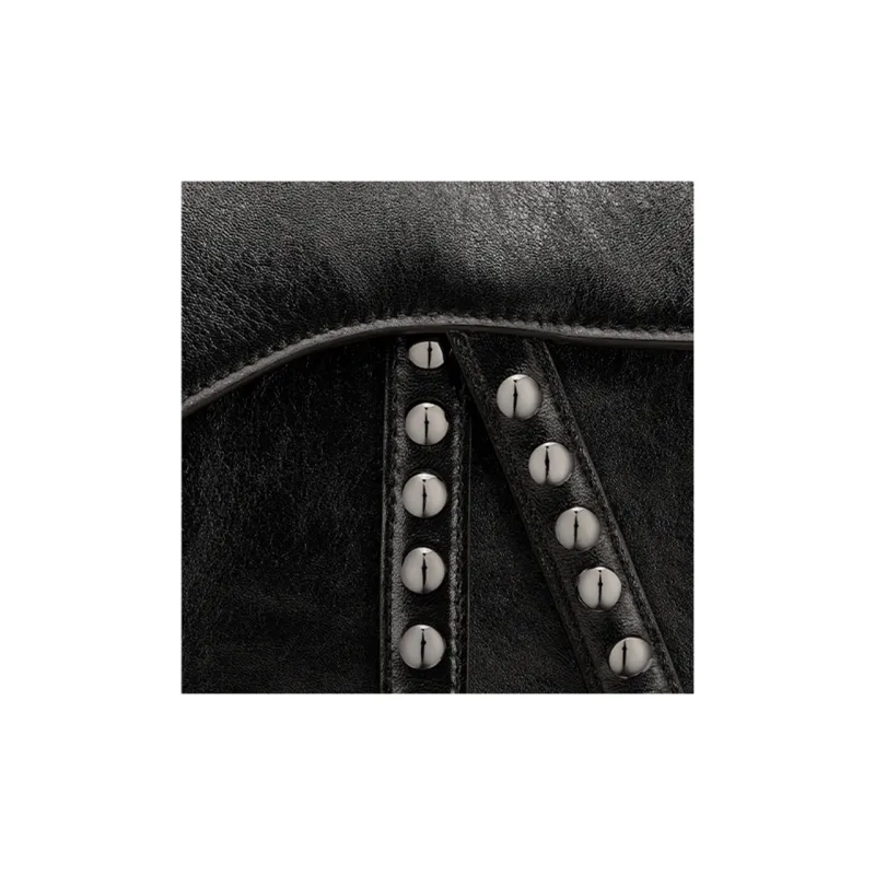 DIOR Saddle Sheepskin Saddle Bag Handbag Shoulder Bag Women's Black-6