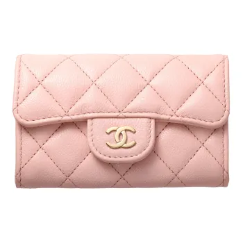 CHANEL Grain Litchi Grain Calfskin Card Holder Women's Pink