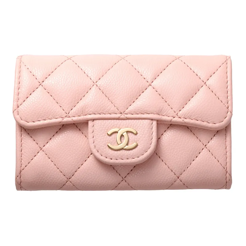 CHANEL Grain Litchi Grain Calfskin Card Holder Women's Pink-0