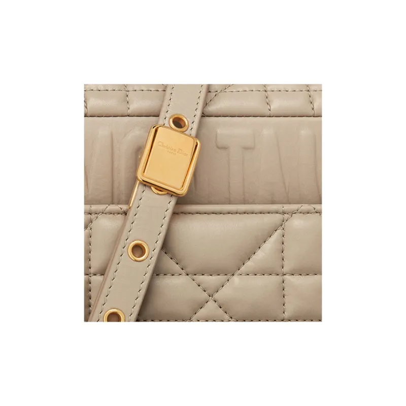 DIOR Caro Calfskin Chain Shoulder Bag Crossbody Bag Medium Size Women's Natural-6