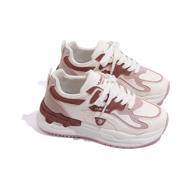 HUANQIU Wear-Resistant Low-Top Casual Shoes Women's Beige Burgundy-3