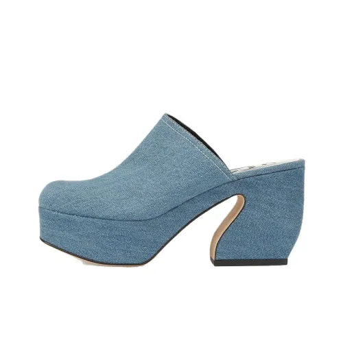 SERGIO ROSSI 135mm Denim Platform Mules