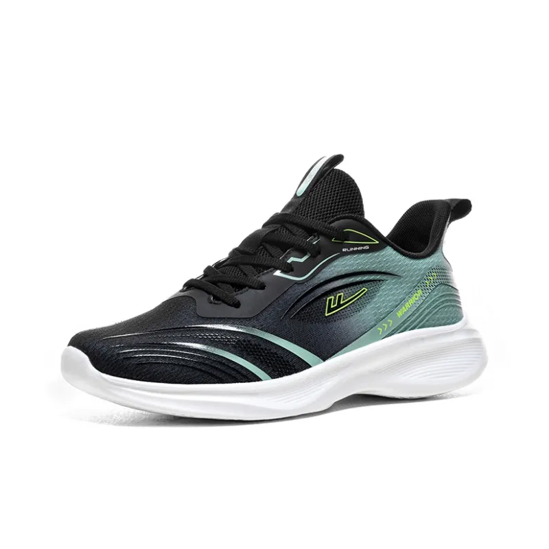 Warrior Cushioning Anti Slip Wear Resistant Breathable Moisture Wicking Low Top EVA Running Shoes Men's Black Green-1