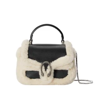 GUCCI Dionysus Shearling Bonded Leather Shoulder Bag Crossbody Bag Handbag Mini Women's Black