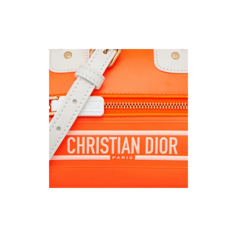 DIOR Smooth Cow Leather Bowling Bag, Handbag, Shoulder Bag, Crossbody Bag Mini Women's Neon Orange/White-6