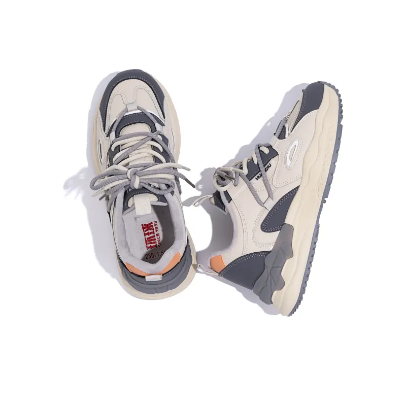 HUANQIU Low Top Chunky Sneakers Women's Beige Blue Fleece Lined-6