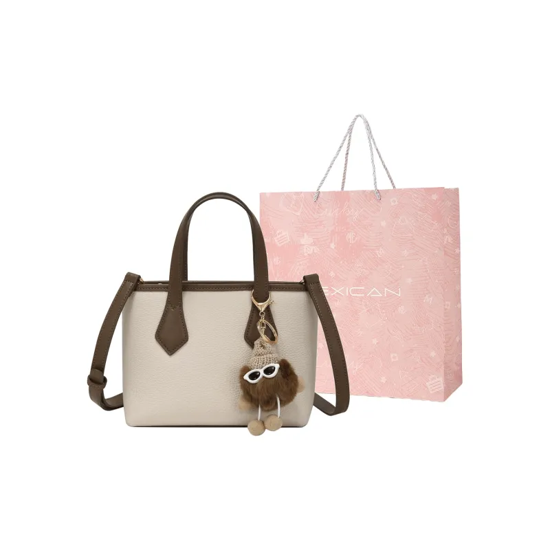 MEXICAN Cow Leather Tote Bag, Shopping Bag, Handbag, Shoulder Bag, Crossbody Bag Regular Women's Ecru & Brown-0