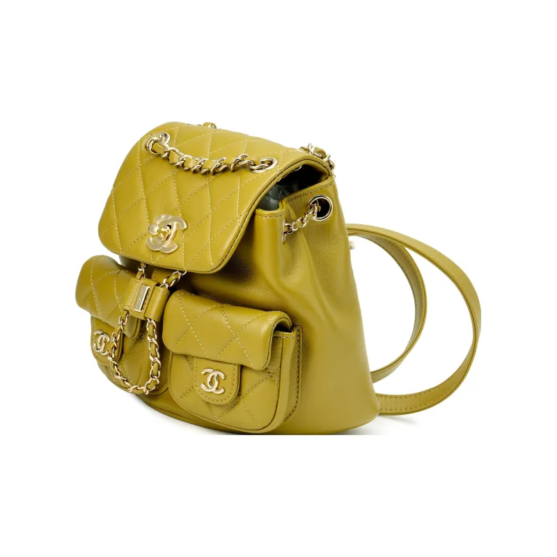 CHANEL Calfskin Backpack Trumpets Women's Green-1