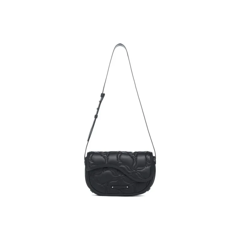 LI NING 1990 Classic Collection Cow Leather Shoulder Bag, Crossbody Bag Regular Women's Black-1